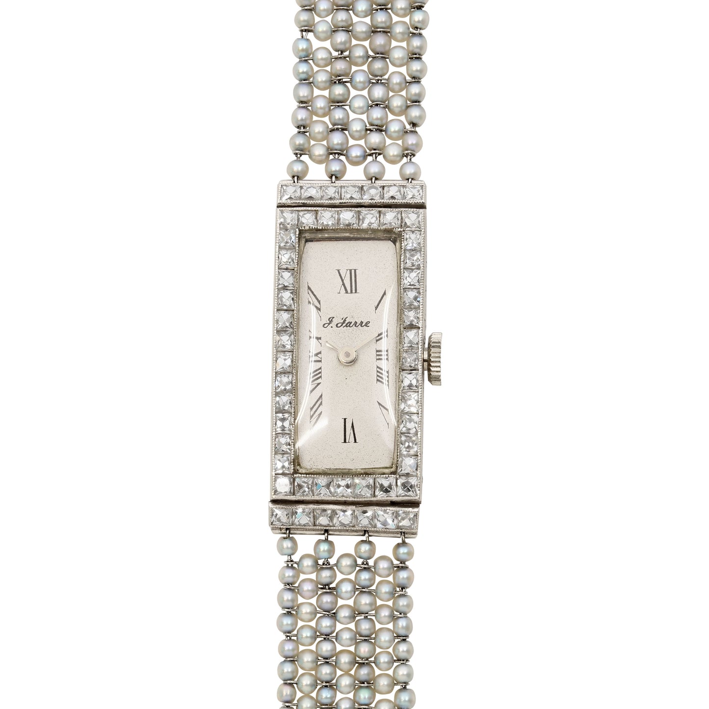 Art Deco Diamond and Natural Seed Pearl Watch in Platinum