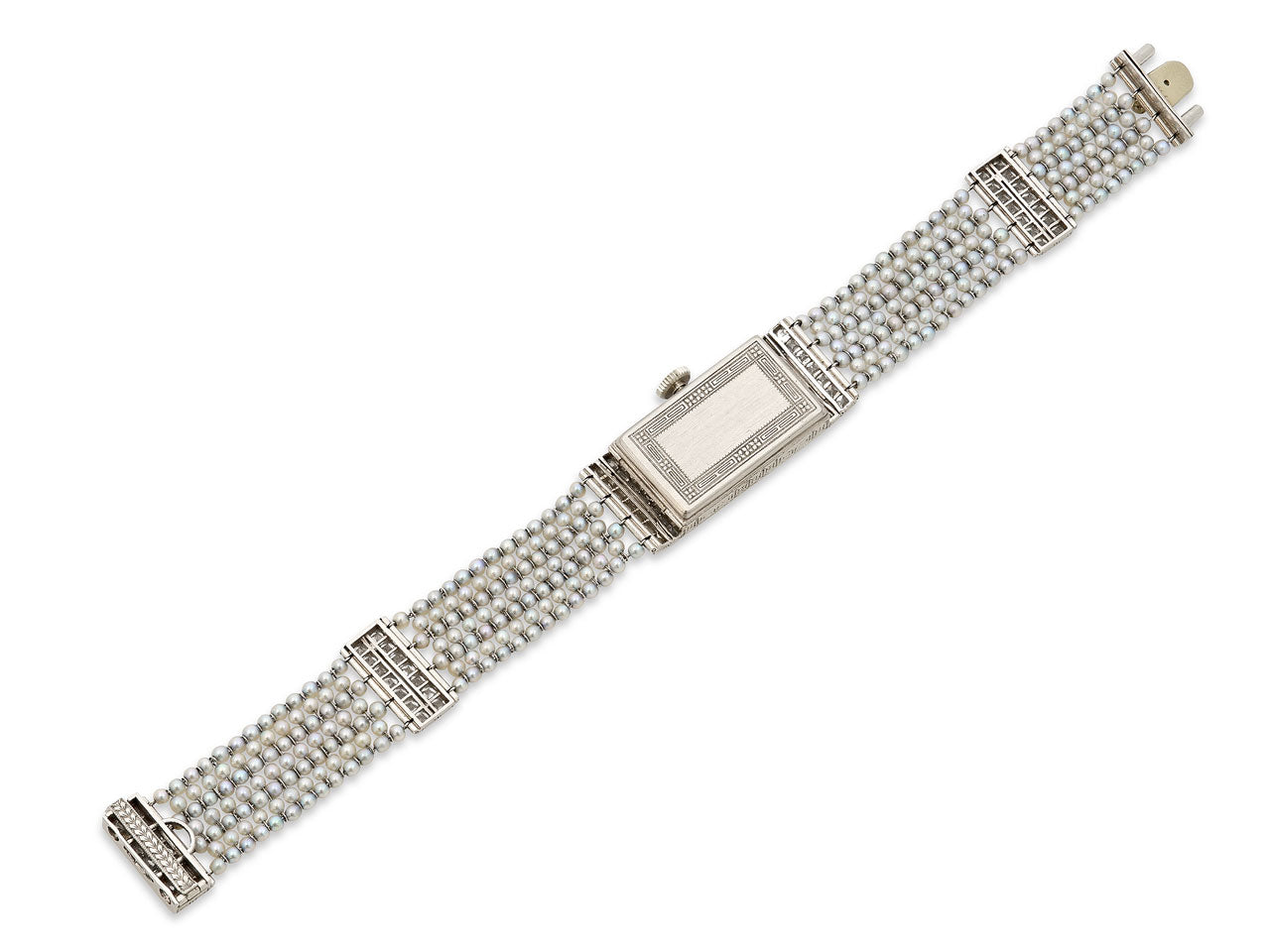 Art Deco Diamond and Natural Seed Pearl Watch in Platinum
