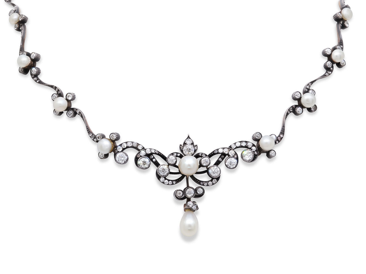 Antique Victorian Natural Pearl and Diamond Necklace