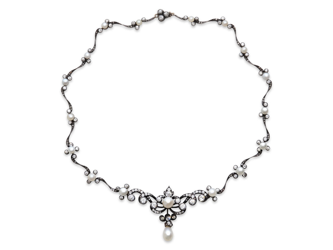 Antique Victorian Natural Pearl and Diamond Necklace