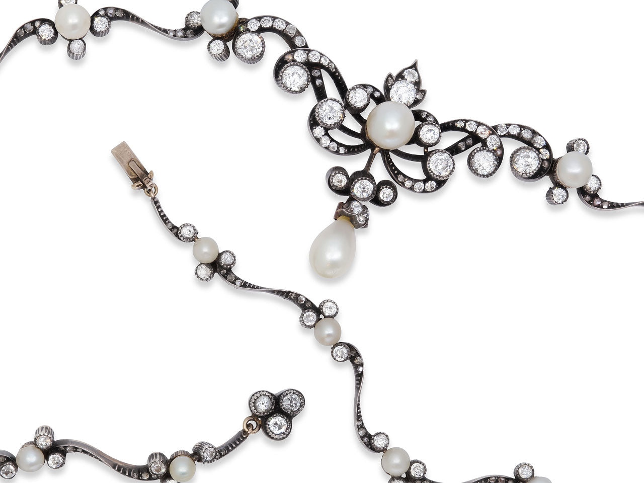 Antique Victorian Natural Pearl and Diamond Necklace