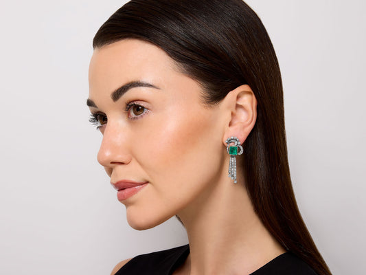 Mid-Century Emerald and Diamond Earrings in 18K White Gold