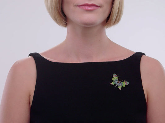 Mid-Century Diamond Plique-à-jour Butterfly Brooch in 18K
