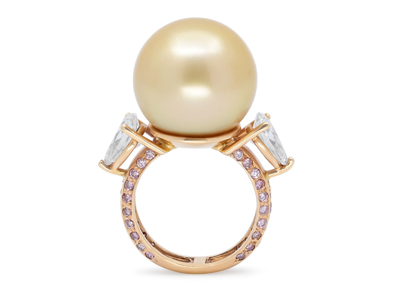 Gold South Sea Pearl and Pink and White Diamond Ring in 18K