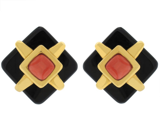 Cartier Aldo Cipullo Onyx and Coral Earrings in 18K Gold