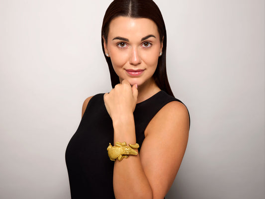 Kieselstein-Cord Alligator Cuff Bracelet in 18K 'Green' Gold, Large