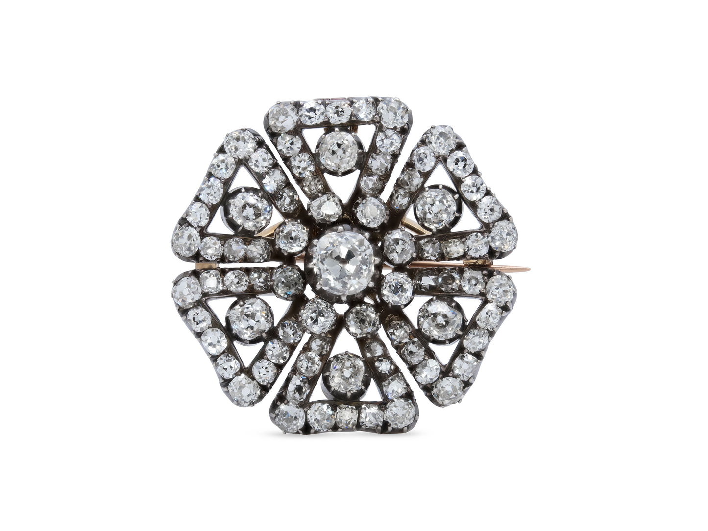 Antique Victorian Diamond Brooch in Silver over Gold