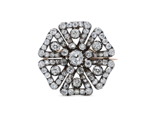 Antique Victorian Diamond Brooch in Silver over Gold