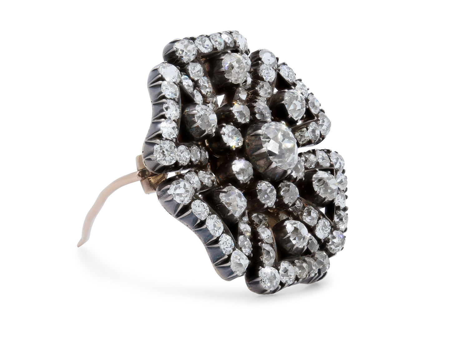 Antique Victorian Diamond Brooch in Silver over Gold