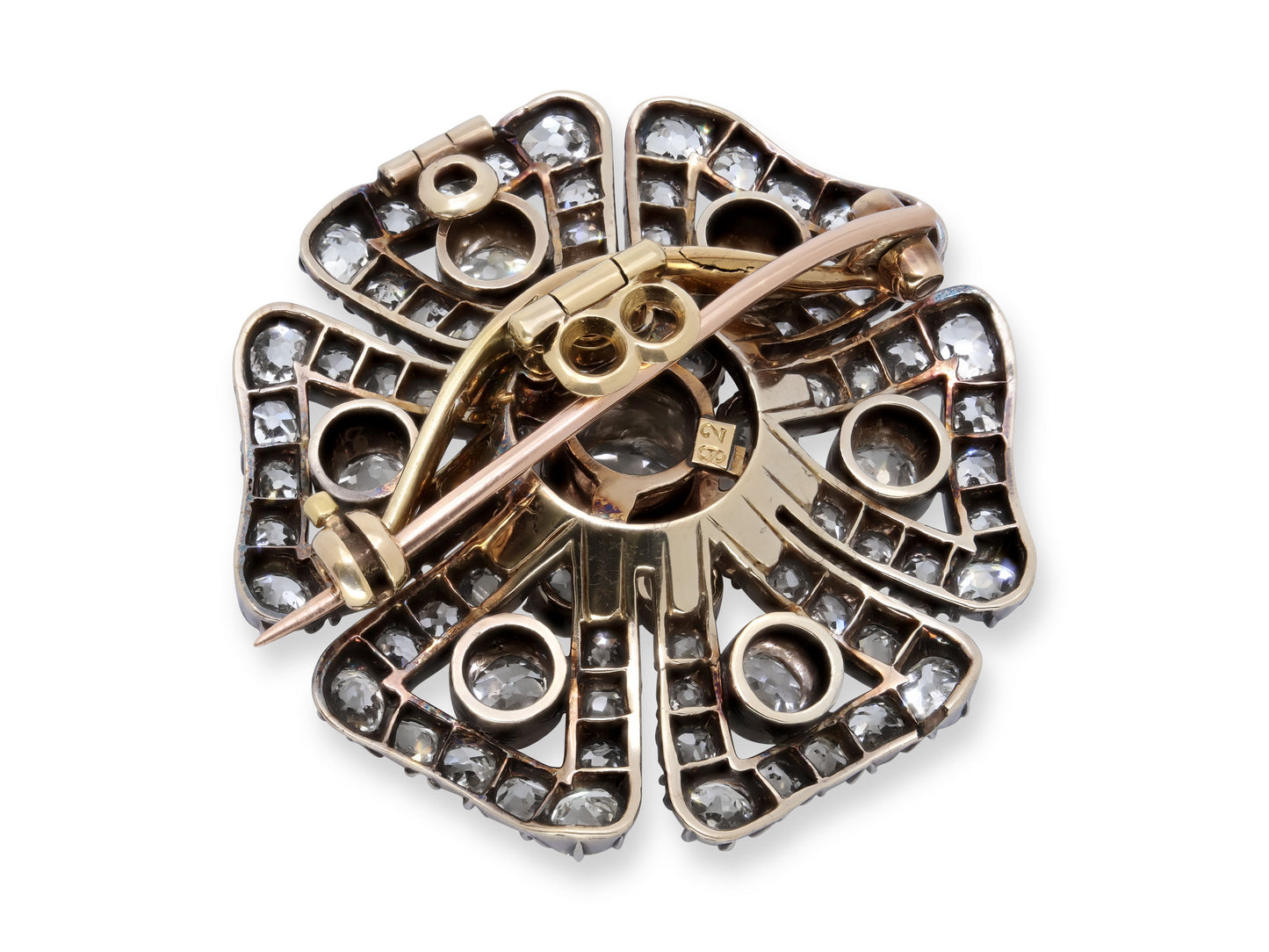 Antique Victorian Diamond Brooch in Silver over Gold