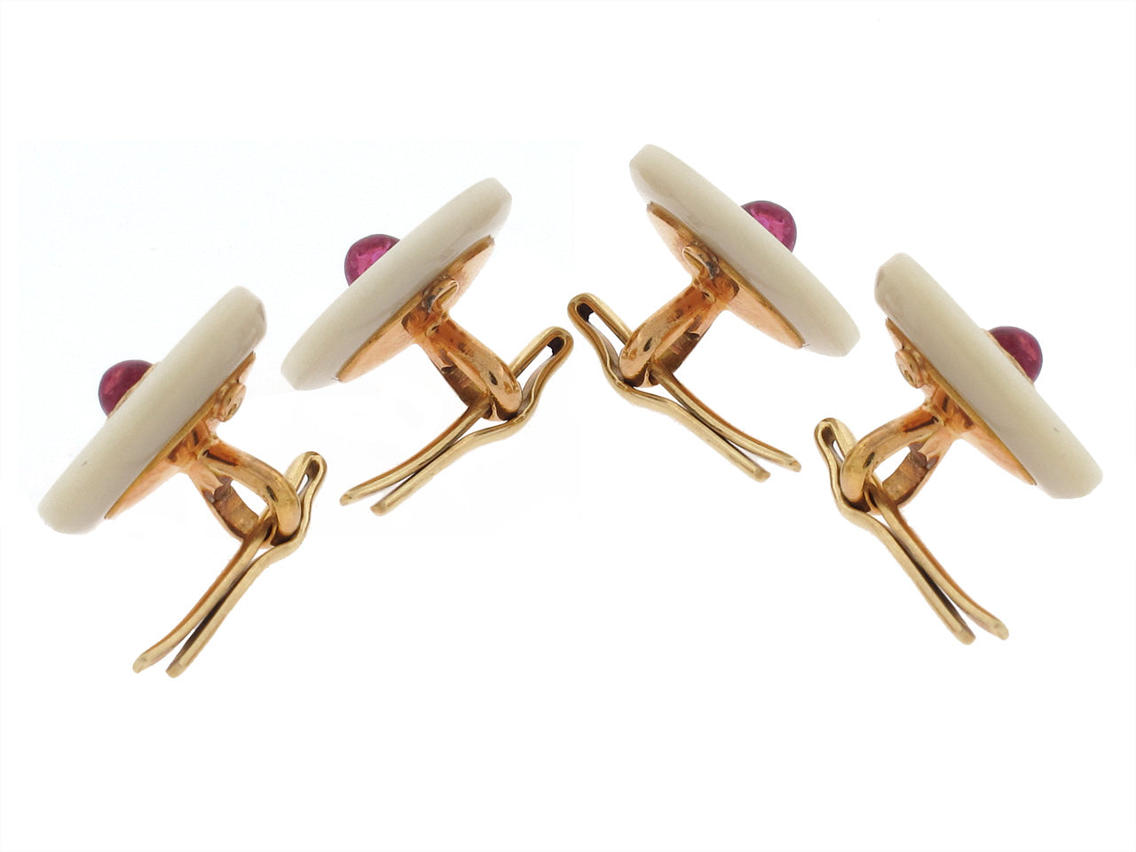 Retro Ruby and Mother-of-Pearl Stud Set in 14K