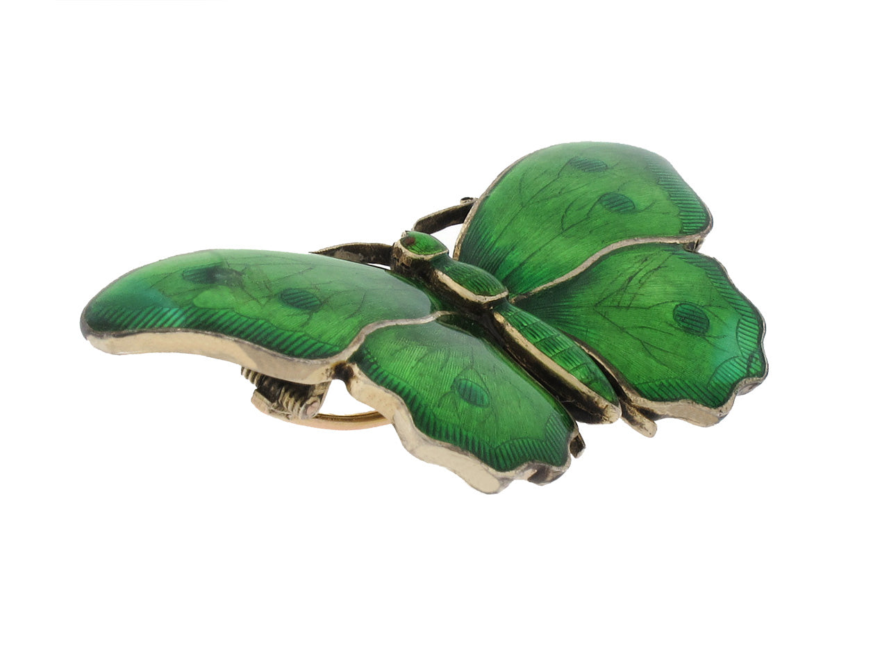 Antique Edwardian Child & Child Green Enamel Butterfly Brooch in Sterling Silver