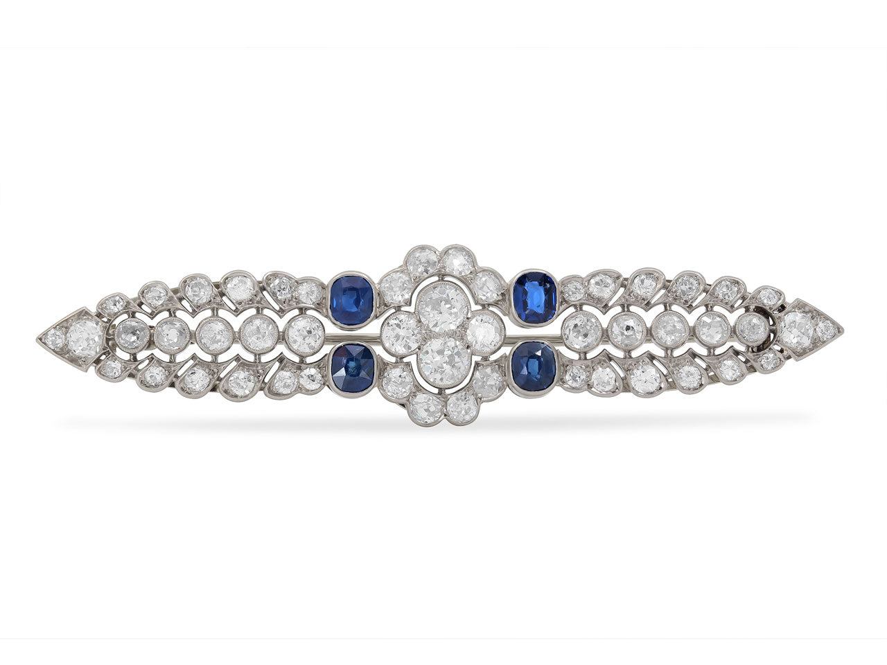Antique Edwardian Diamond and Sapphire Wing Brooch with French Hallmarks in Platinum and 18K