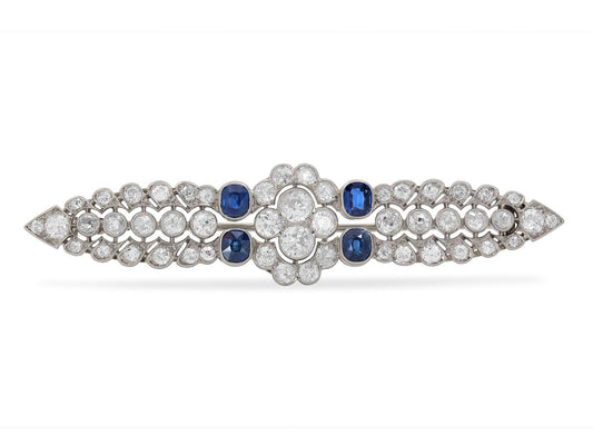 Antique Edwardian Diamond and Sapphire Wing Brooch with French Hallmarks in Platinum and 18K