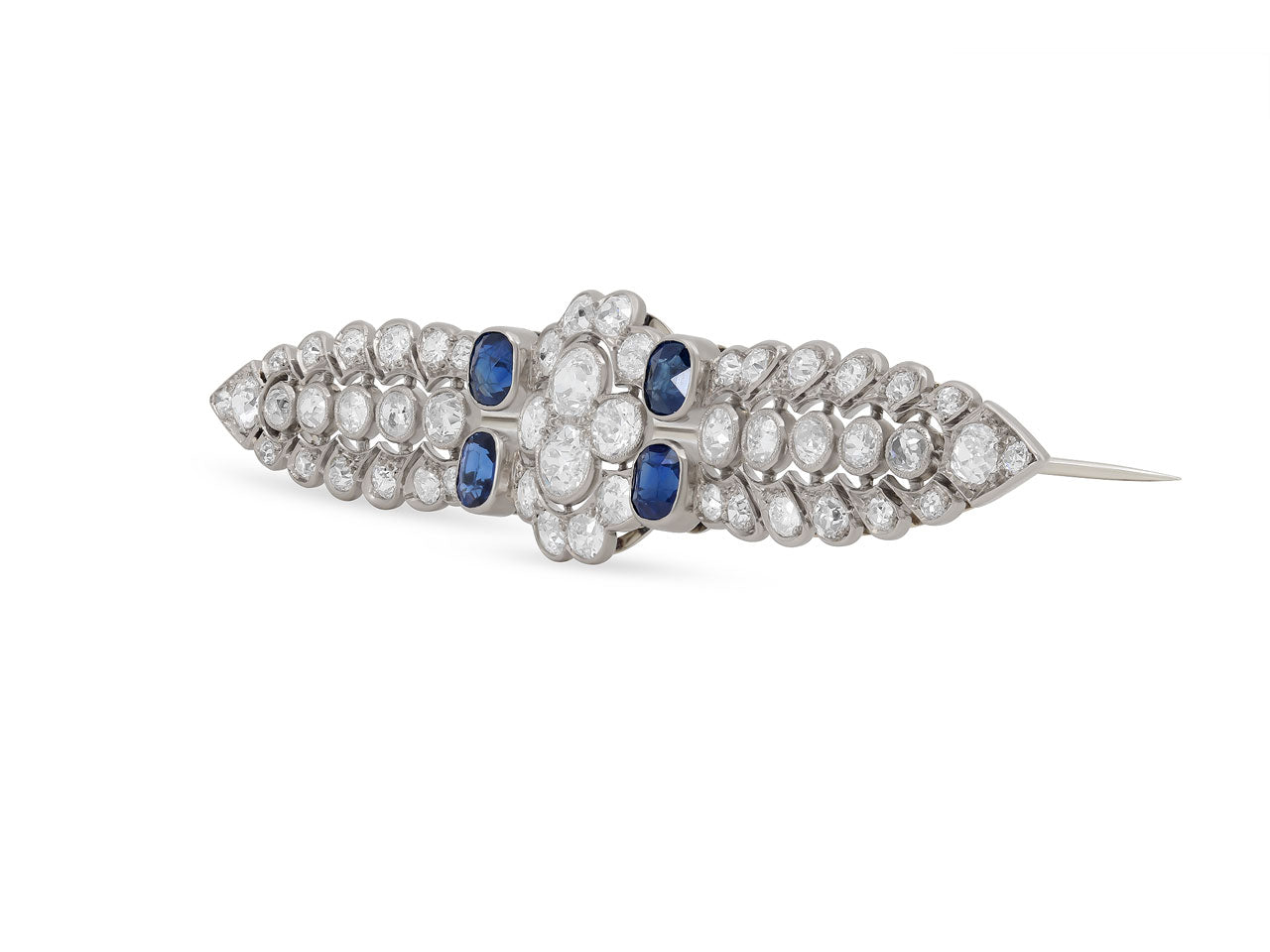 Antique Edwardian Diamond and Sapphire Wing Brooch with French Hallmarks in Platinum and 18K
