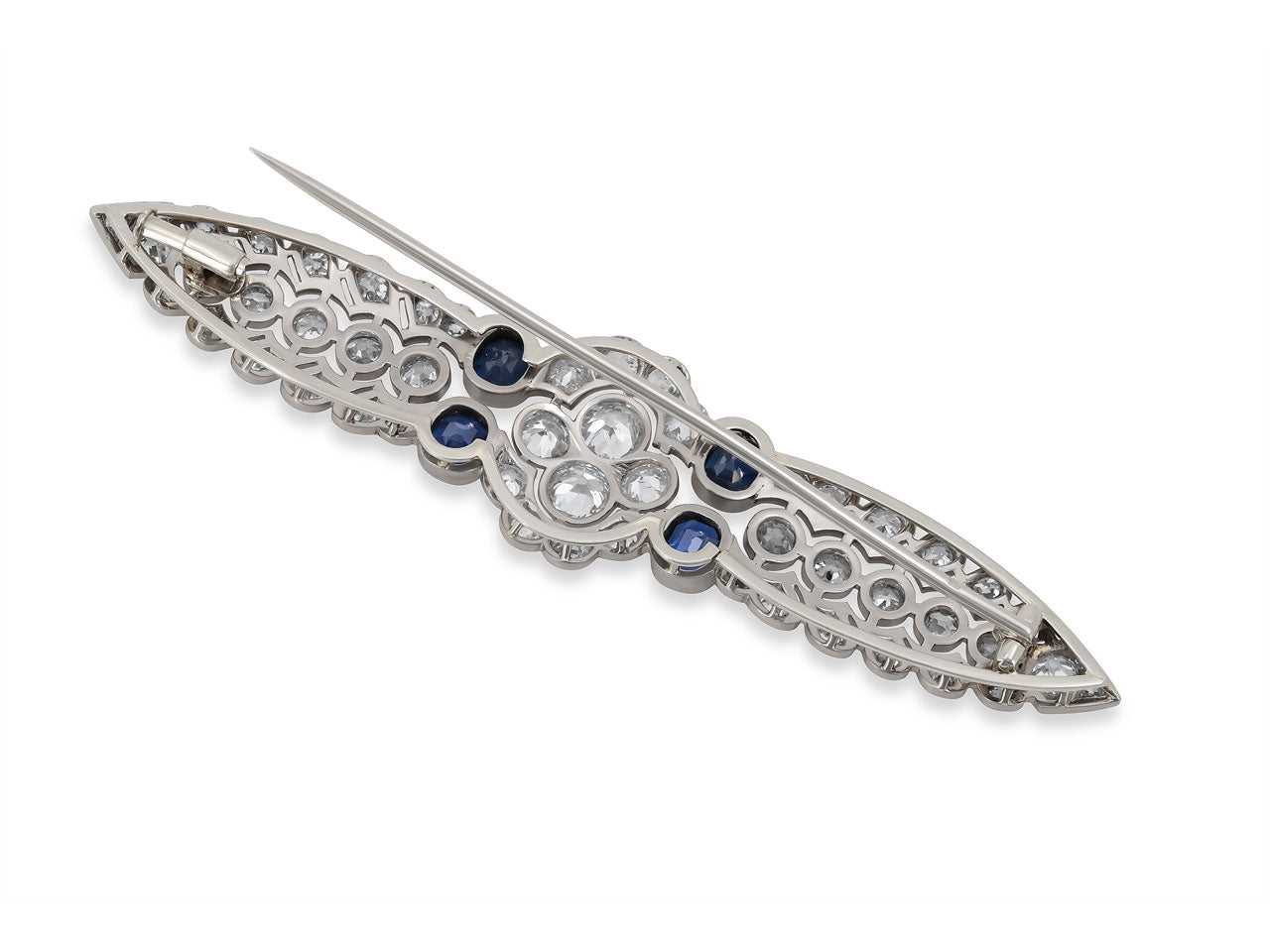 Antique Edwardian Diamond and Sapphire Wing Brooch with French Hallmarks in Platinum and 18K