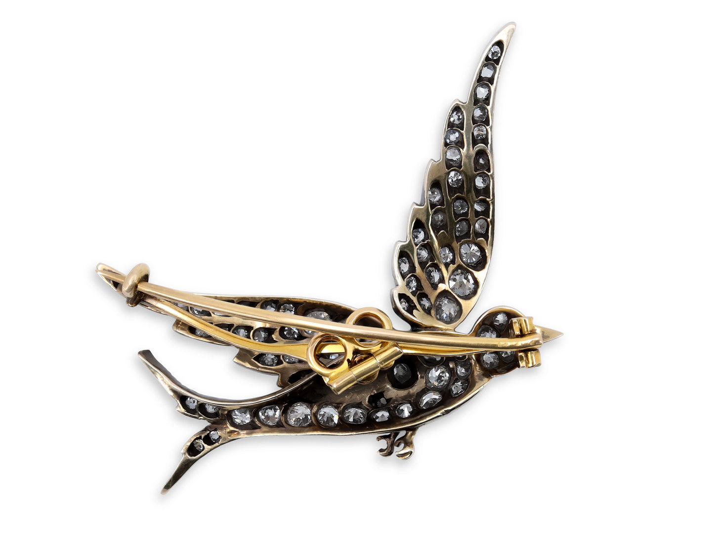 Antique Victorian Diamond Bird Brooch in Silver and Gold