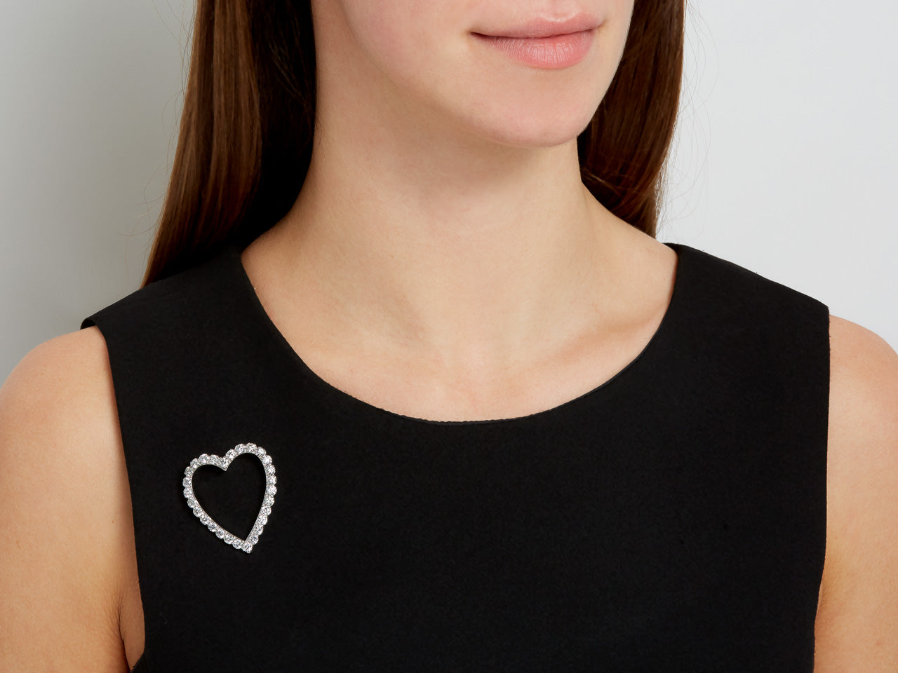 Mid-Century Diamond Heart Brooch in Platinum