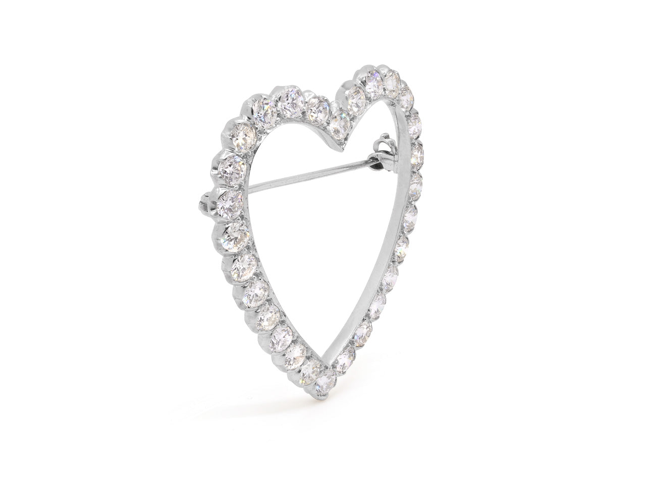 Mid-Century Diamond Heart Brooch in Platinum