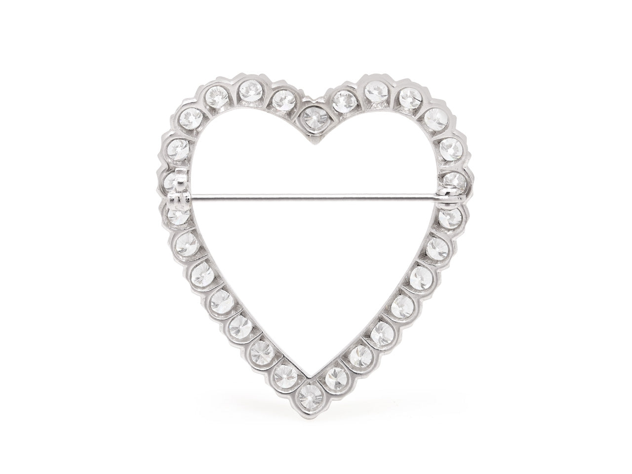 Mid-Century Diamond Heart Brooch in Platinum