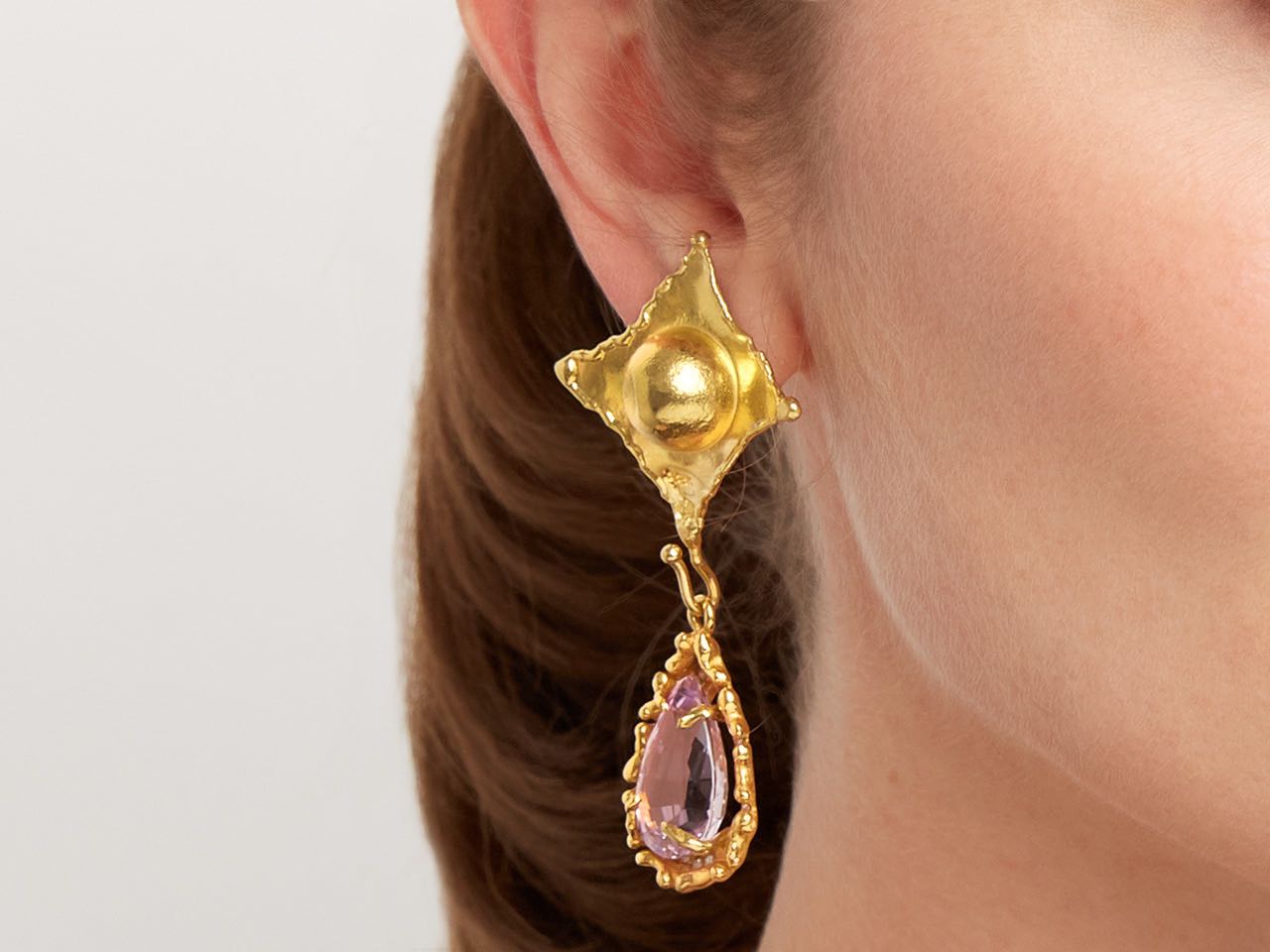 Jean Mahie and Neiman Marcus Kunzite and Diamond Earrings in 22k