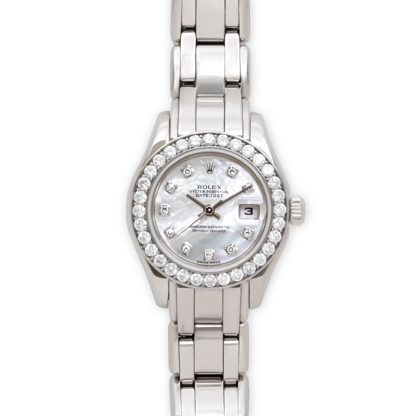 Rolex Lady-Datejust 'Pearlmaster' with Mother-of-Pearl Dial and Diamond Bezel in 18k White Gold, 29mm