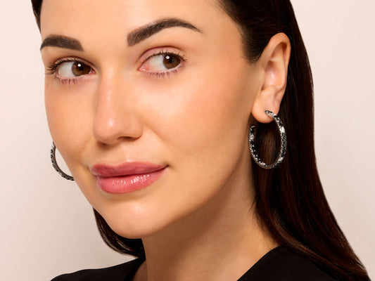 Black Sapphire Diamond Hoop Earrings in 18K