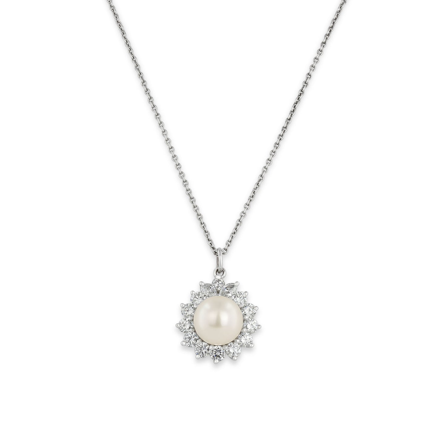 Cultured Pearl and Diamond Pendant in Platinum