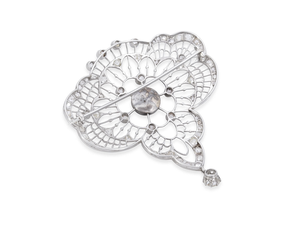 Antique Edwardian Moonstone and Diamond Brooch in Platinum