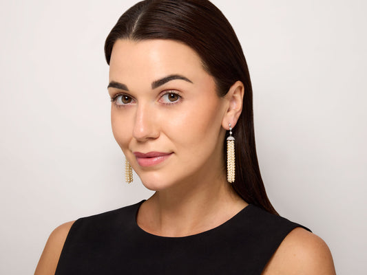 Beladora 'Reimagined' Pearl and Diamond Tassel Earrings in Platinum