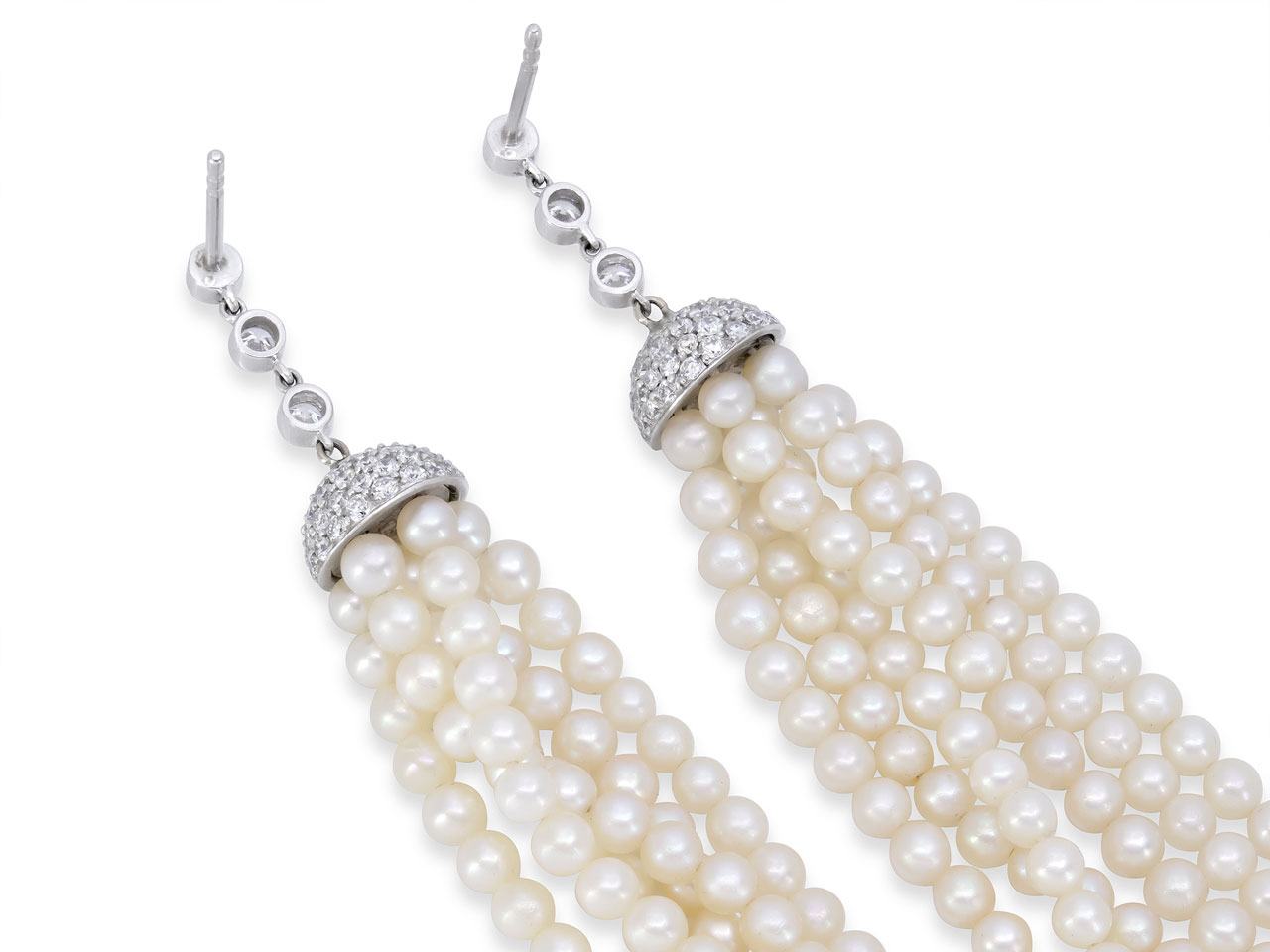 Beladora 'Reimagined' Pearl and Diamond Tassel Earrings in Platinum