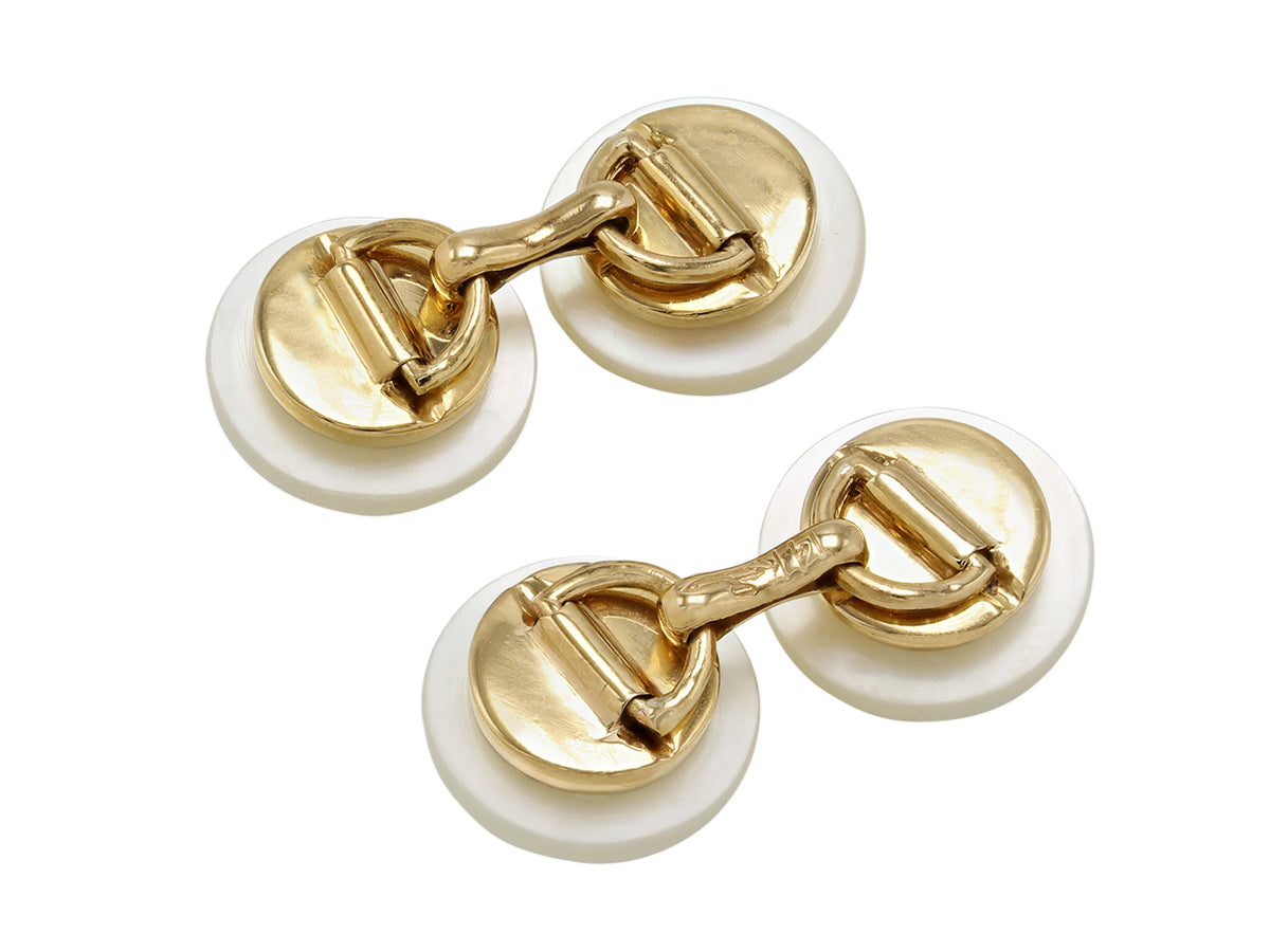 Pair of mother of pearl cufflinks with yellow gold backs