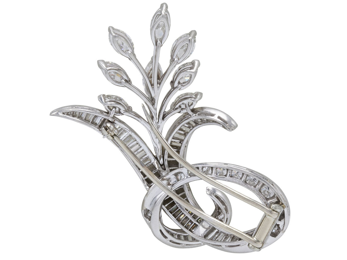 Platinum brooch with diamond flowers and leaves