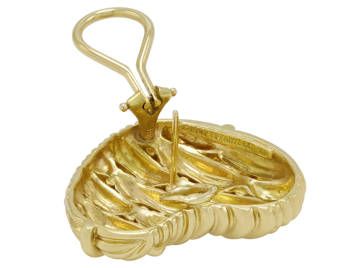 18K gold woven heart earring with hook closure