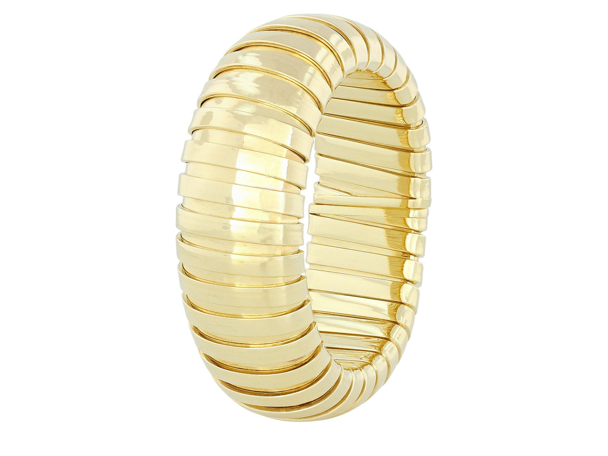 Wide domed 18K gold tubogas cuff bracelet