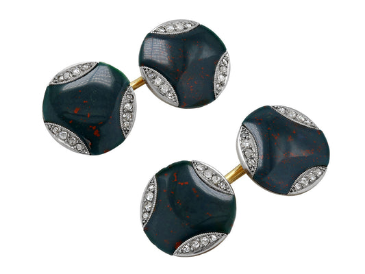 Bloodstone cufflinks with rose cut diamond borders
