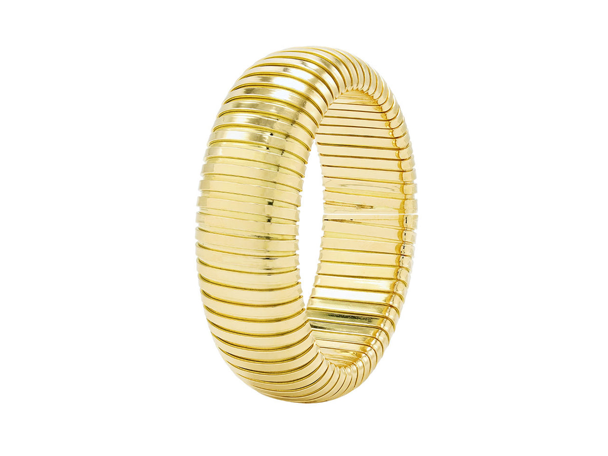 Domed 18K yellow gold tubogas cuff bracelet