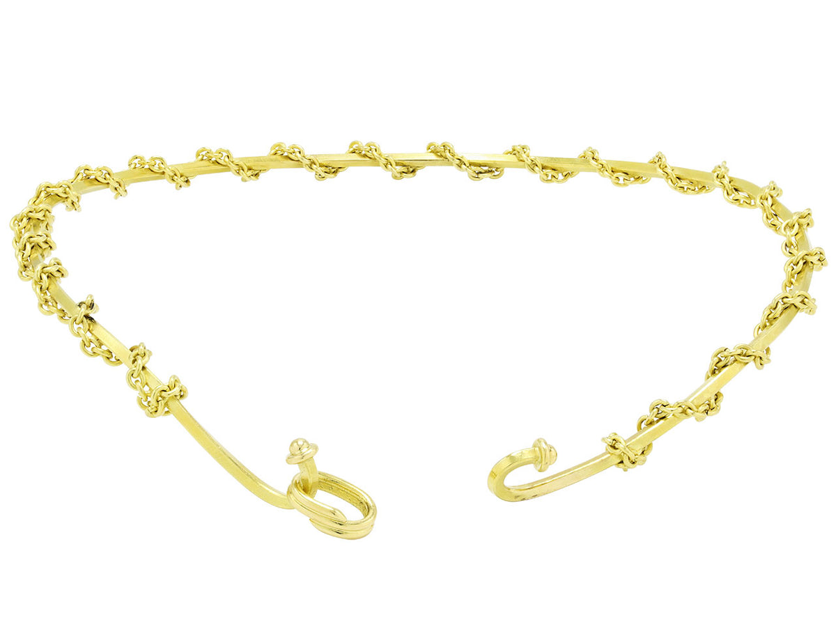 14K yellow gold choker chain necklace with open clasp