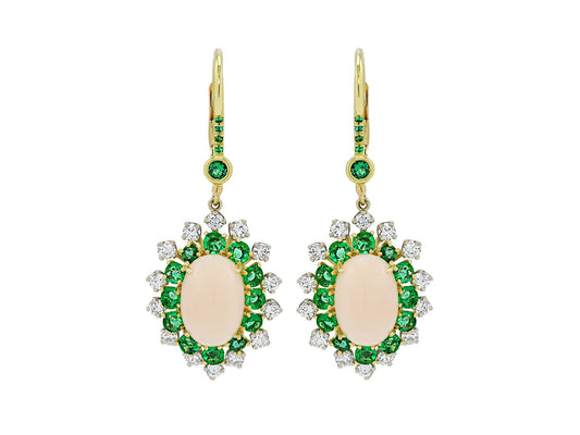 Beladora 'Reimagined' Coral, Emerald and Diamond Earrings in 18K
