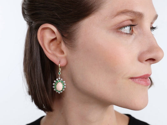 Beladora 'Reimagined' Coral, Emerald and Diamond Earrings in 18K