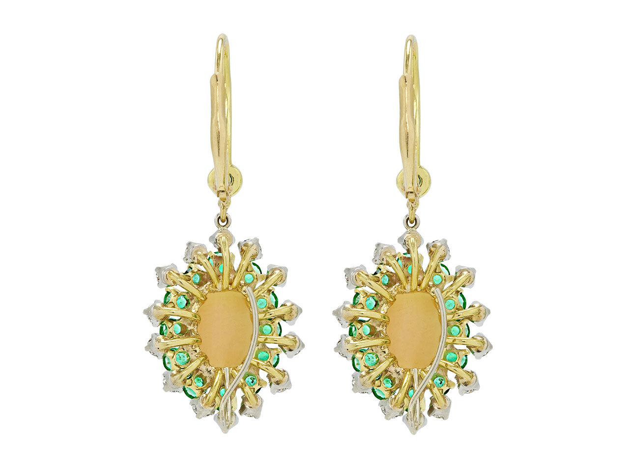 Beladora 'Reimagined' Coral, Emerald and Diamond Earrings in 18K