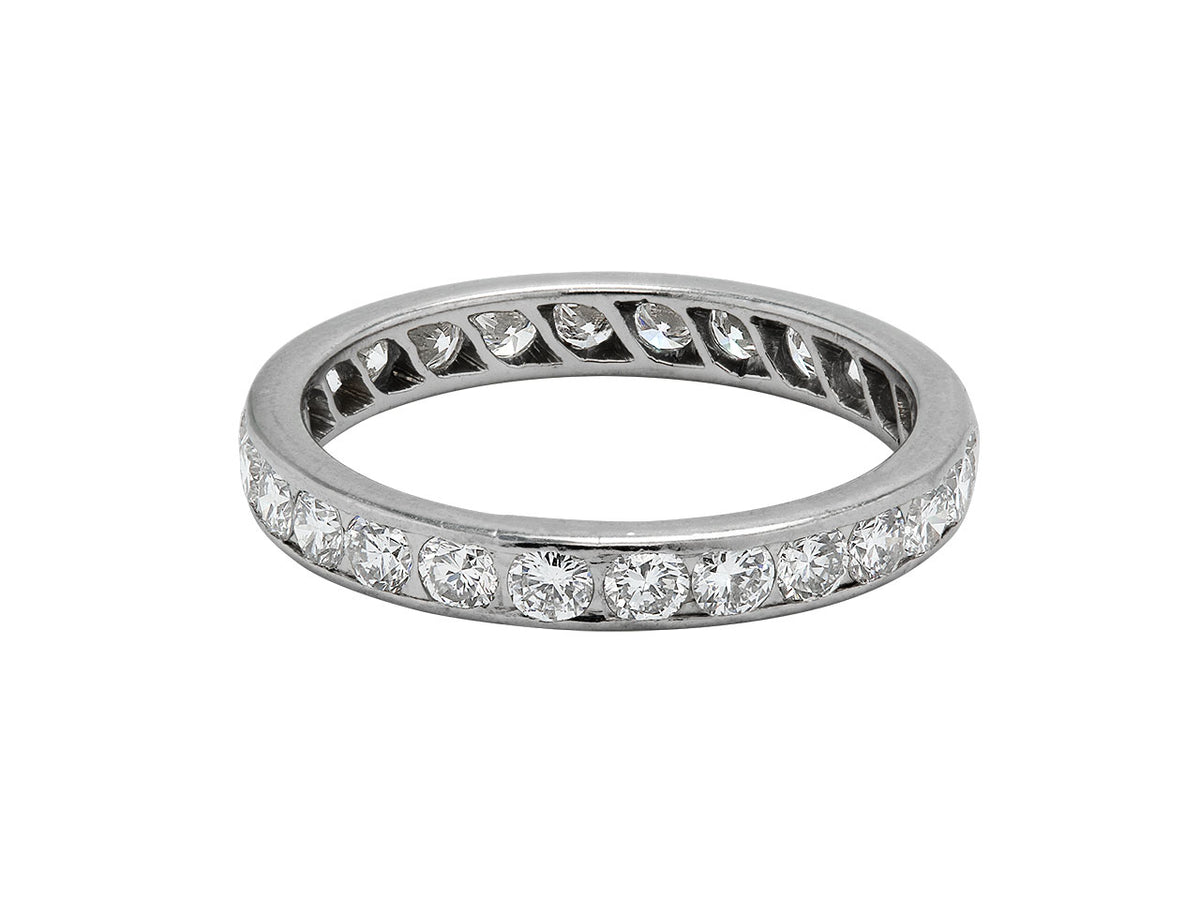 Platinum diamond band ring with round cut diamonds