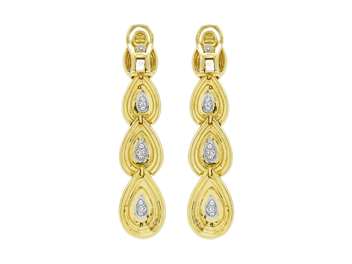 18K gold earrings with four diamond teardrop links