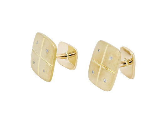 Square 14K yellow gold cufflinks with diamond accents