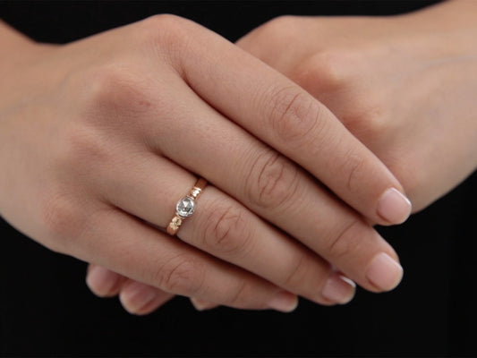 Antique silver top ring with rose cut diamond on gold band