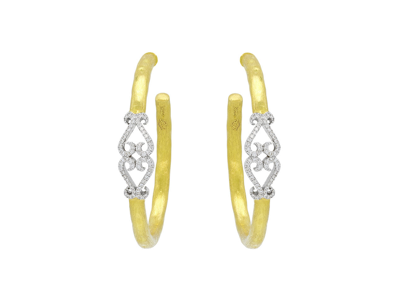 Rhonda Faber Green Diamond Double-Heart Hoop Earrings in 22K Gold, Large