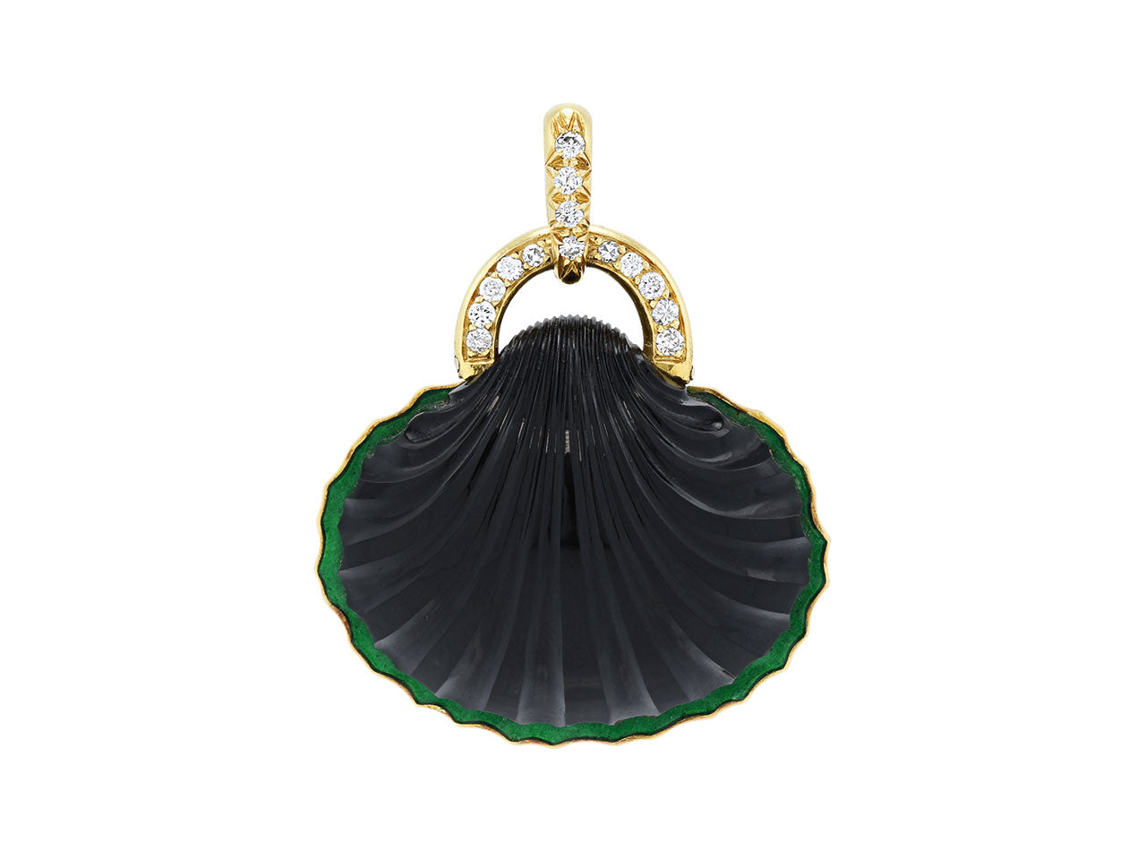 René Boivin Mid-Century Carved Onyx, Enamel and Diamond Pendant in 18K Gold