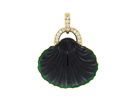 René Boivin Mid-Century Carved Onyx, Enamel and Diamond Pendant in 18K Gold