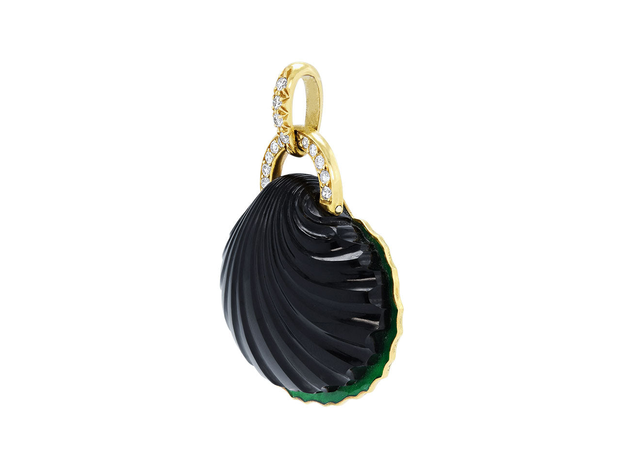 René Boivin Mid-Century Carved Onyx, Enamel and Diamond Pendant in 18K Gold
