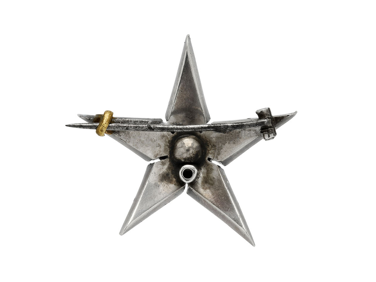 Back of antique silver star brooch with pin clasp